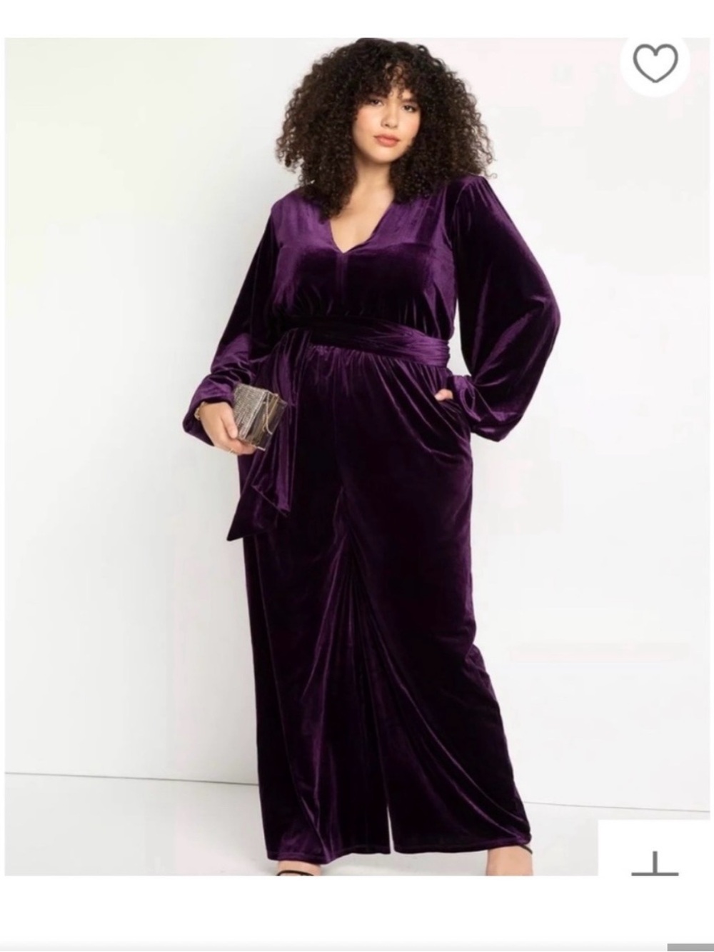 Eloquii Purple Velvet V-Neck Tie Waist Wide Leg Jumpsuit Size 18